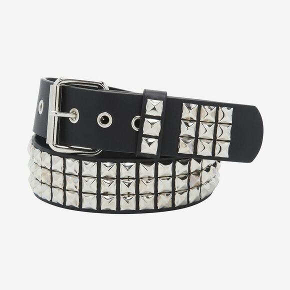 Three Row Silver Pyramid Stud Hot Topic Black XL Belt Emo Gothic P6 - Picture 1 of 4